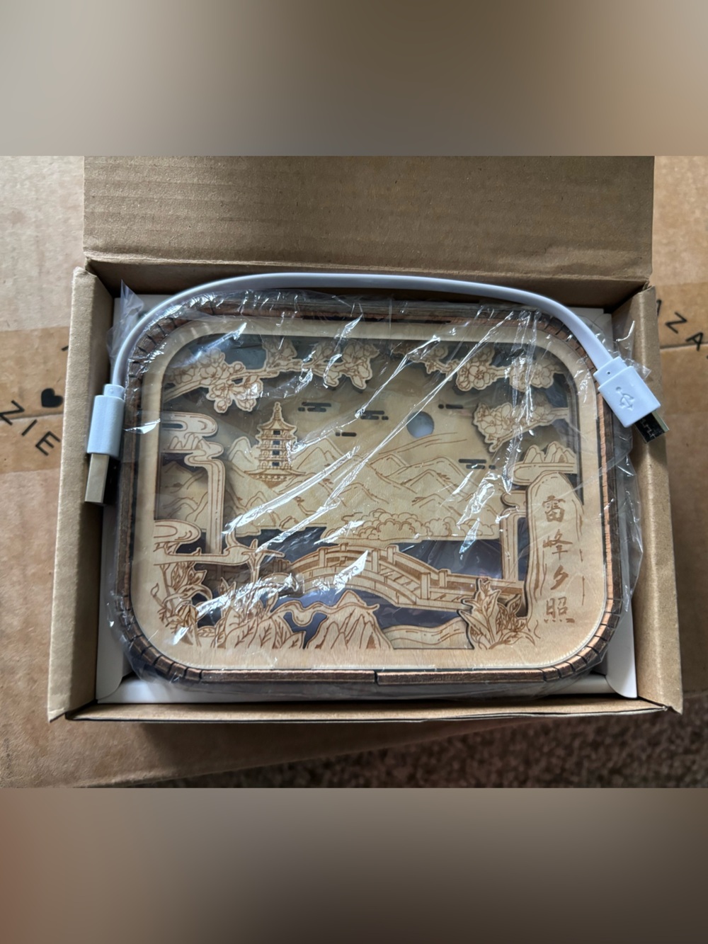 Wooden Laser-Cut LED Night Light with Scenic Asian Landscape